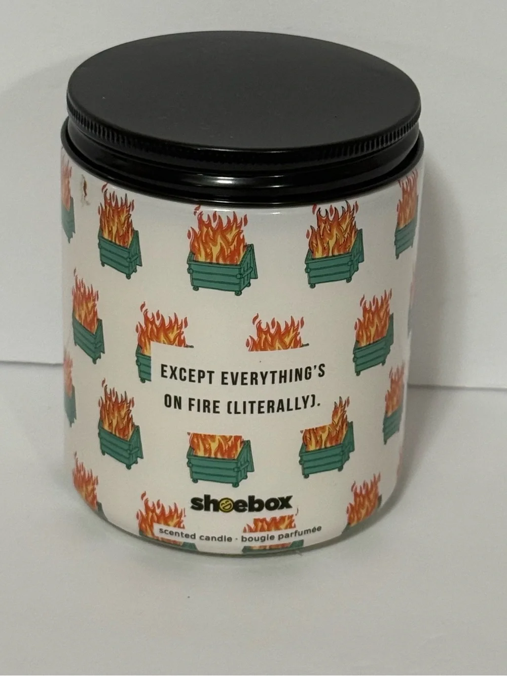 Hallmark Shoebox Dumpster Fire Candle and Tower of Notes Pen Set NWT